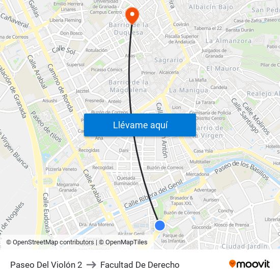 Paseo Del Violón 2 to Facultad De Derecho map