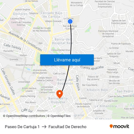 Paseo De Cartuja 1 to Facultad De Derecho map