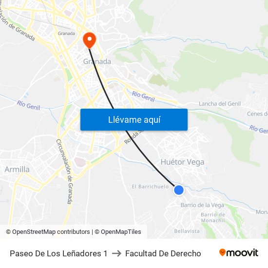 Paseo De Los Leñadores 1 to Facultad De Derecho map