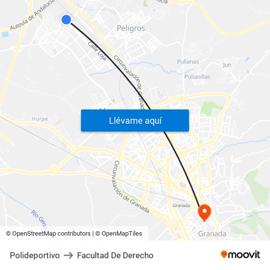 Polideportivo to Facultad De Derecho map