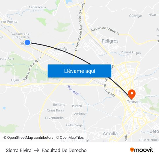Sierra Elvira to Facultad De Derecho map