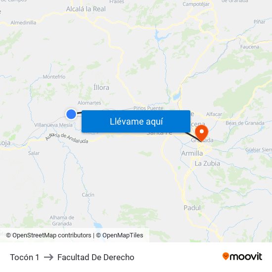 Tocón 1 to Facultad De Derecho map