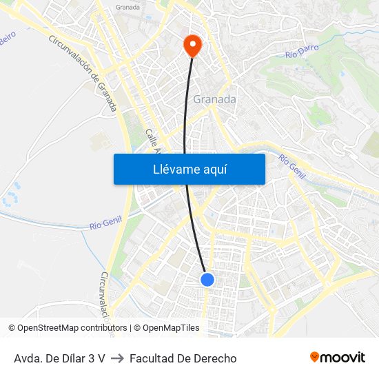 Avda. De Dílar 3 V to Facultad De Derecho map