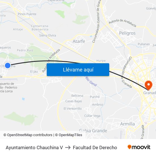Ayuntamiento Chauchina V to Facultad De Derecho map