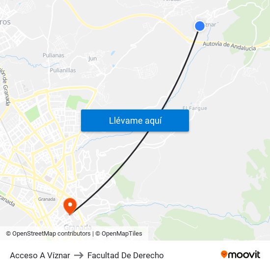 Acceso A Víznar to Facultad De Derecho map