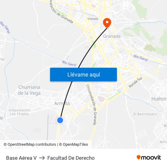 Base Aérea V to Facultad De Derecho map