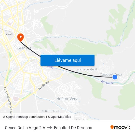 Cenes De La Vega 2 V to Facultad De Derecho map