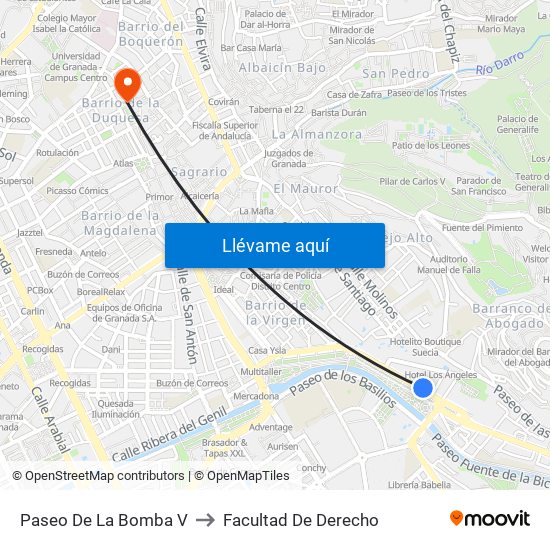 Paseo De La Bomba V to Facultad De Derecho map