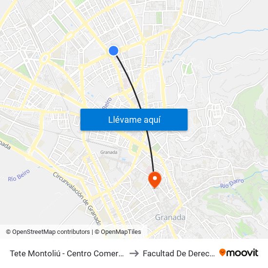 Tete Montoliú - Centro Comercial to Facultad De Derecho map