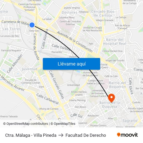 Ctra. Málaga - Villa Pineda to Facultad De Derecho map