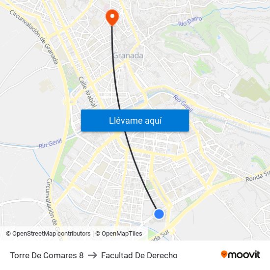 Torre De Comares 8 to Facultad De Derecho map