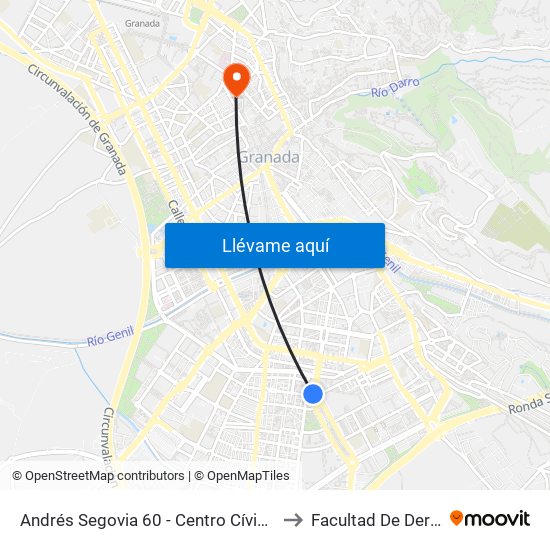 Andrés Segovia 60 - Centro Cívico Zaidín to Facultad De Derecho map