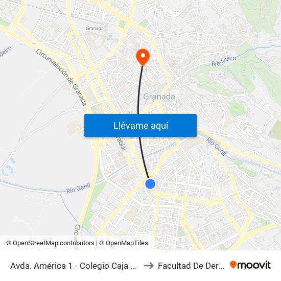 Avda. América 1 - Colegio Caja Granada to Facultad De Derecho map