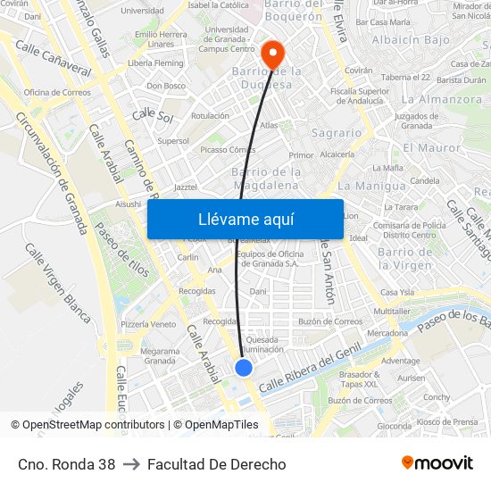Cno. Ronda 38 to Facultad De Derecho map