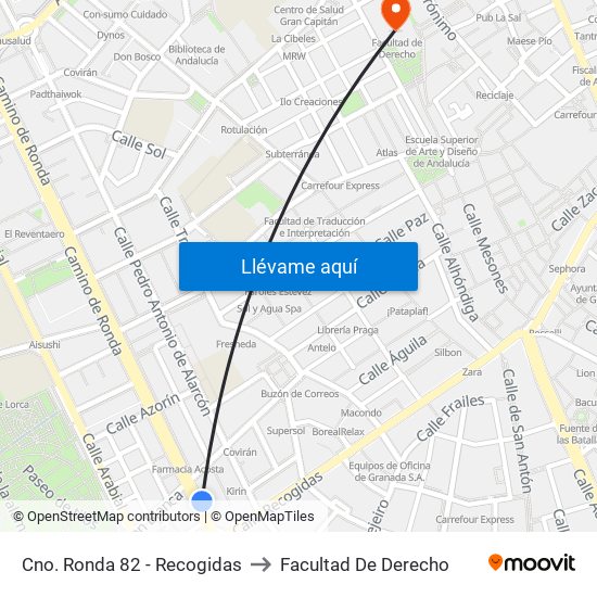 Cno. Ronda 82 - Recogidas to Facultad De Derecho map