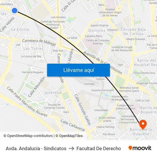 Avda. Andalucía - Sindicatos to Facultad De Derecho map