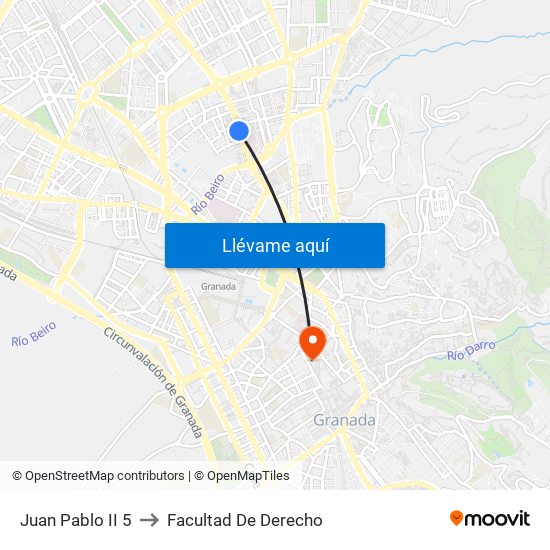 Juan Pablo II 5 to Facultad De Derecho map