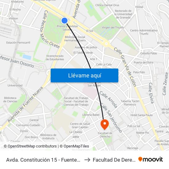 Avda. Constitución 15 - Fuentenueva to Facultad De Derecho map