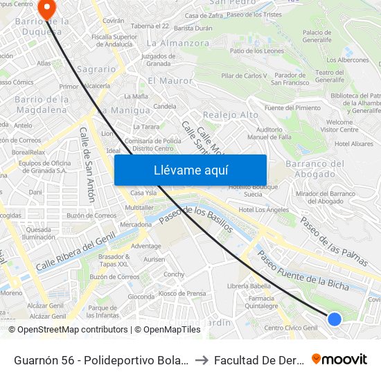 Guarnón 56 - Polideportivo Bola De Oro to Facultad De Derecho map