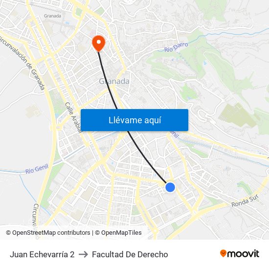 Juan Echevarría 2 to Facultad De Derecho map