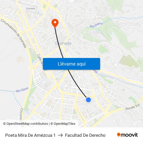 Poeta Mira De Amézcua 1 to Facultad De Derecho map