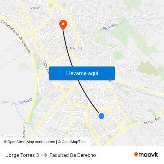 Jorge Torres 3 to Facultad De Derecho map