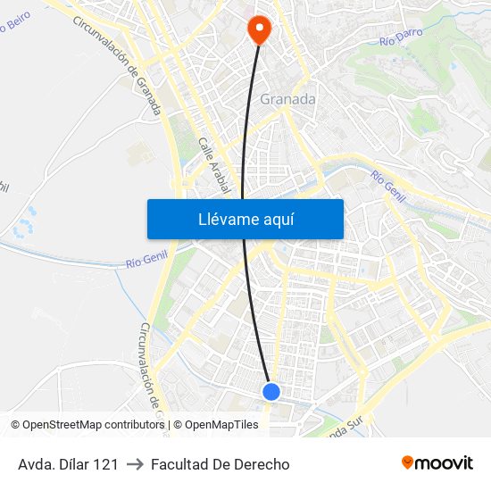 Avda. Dílar 121 to Facultad De Derecho map