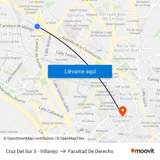 Cruz Del Sur 3 - Villarejo to Facultad De Derecho map
