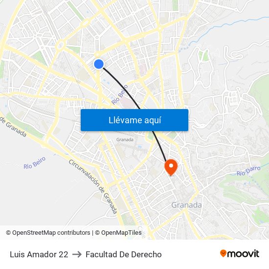 Luis Amador 22 to Facultad De Derecho map