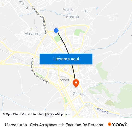 Merced Alta - Ceip Arrayanes to Facultad De Derecho map