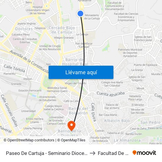Paseo De Cartuja - Seminario Diocesano De Granada to Facultad De Derecho map