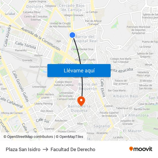 Plaza San Isidro to Facultad De Derecho map