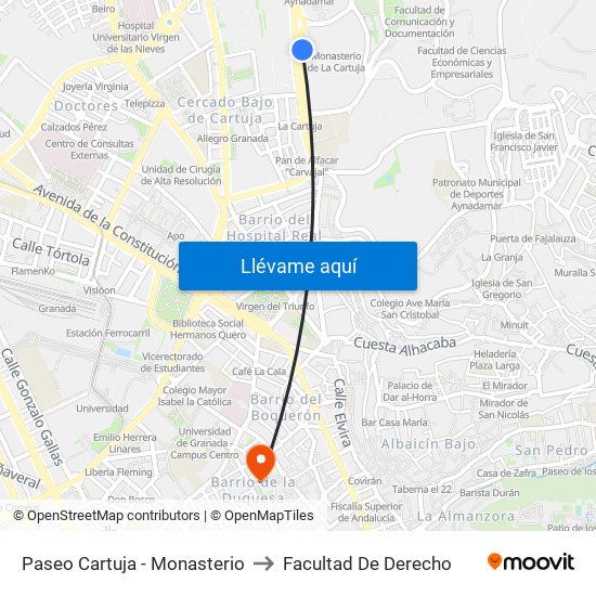 Paseo Cartuja - Monasterio to Facultad De Derecho map