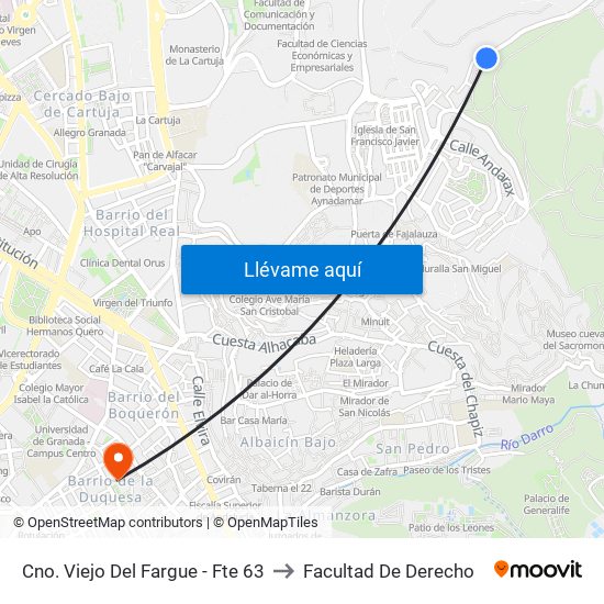 Cno. Viejo Del Fargue - Fte 63 to Facultad De Derecho map