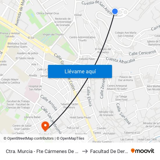 Ctra. Murcia - Fte Cármenes De Rolando to Facultad De Derecho map