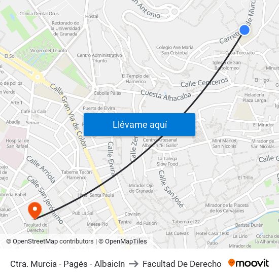 Ctra. Murcia - Pagés - Albaicín to Facultad De Derecho map