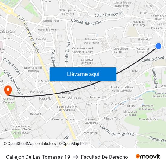 Callejón De Las Tomasas 19 to Facultad De Derecho map