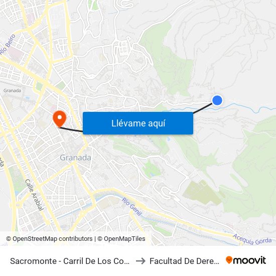 Sacromonte - Carril De Los Coches to Facultad De Derecho map