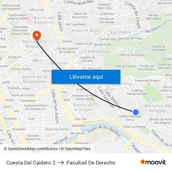 Cuesta Del Caidero 2 to Facultad De Derecho map