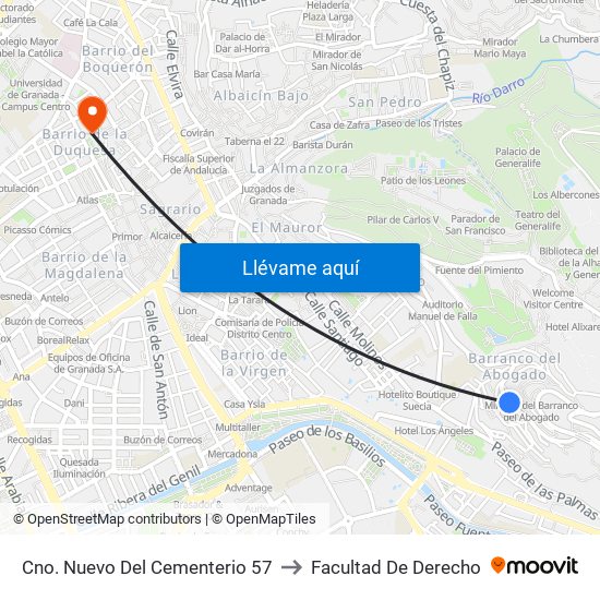 Cno. Nuevo Del Cementerio 57 to Facultad De Derecho map