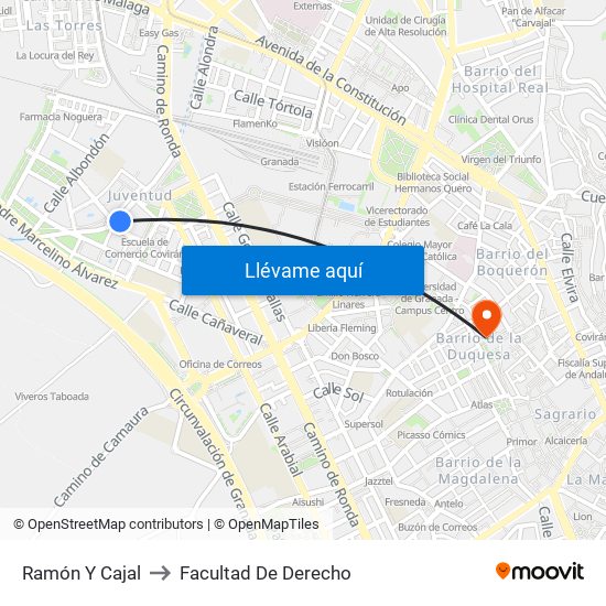 Ramón Y Cajal to Facultad De Derecho map