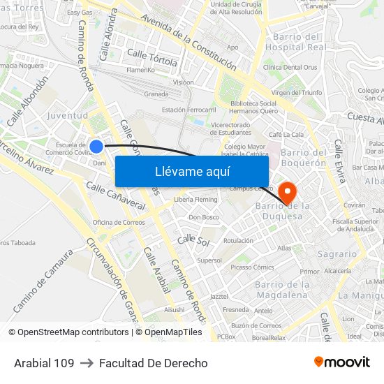 Arabial 109 to Facultad De Derecho map