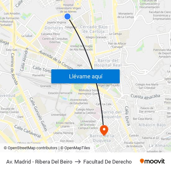 Av. Madrid - Ribera Del Beiro to Facultad De Derecho map