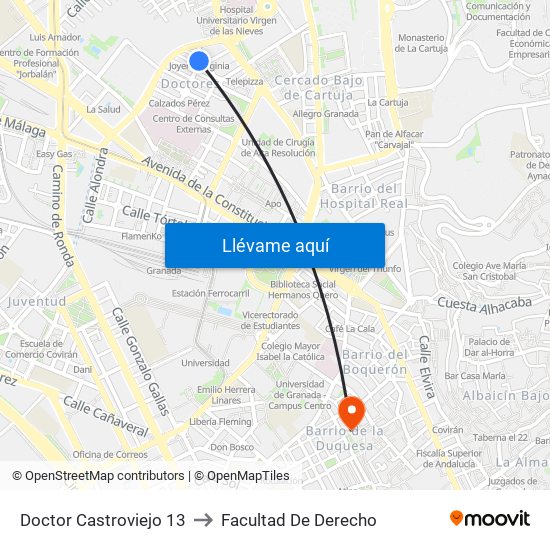 Doctor Castroviejo 13 to Facultad De Derecho map