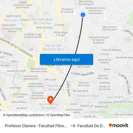 Profesor Clavera - Facultad Filosofía Y Letras to Facultad De Derecho map