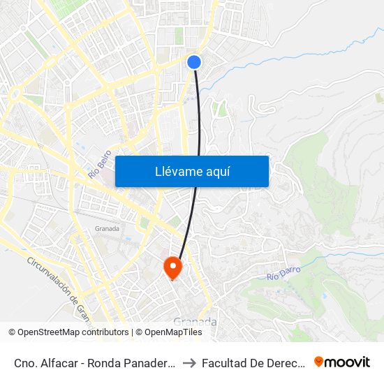 Cno. Alfacar - Ronda Panaderos to Facultad De Derecho map