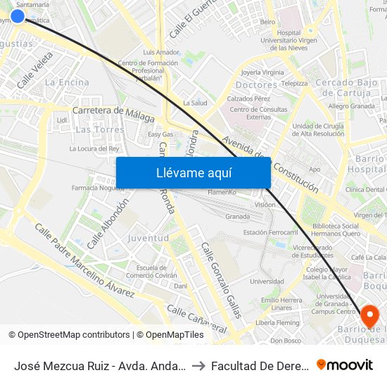 José Mezcua Ruiz - Avda. Andalucía to Facultad De Derecho map