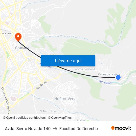 Avda. Sierra Nevada 140 to Facultad De Derecho map