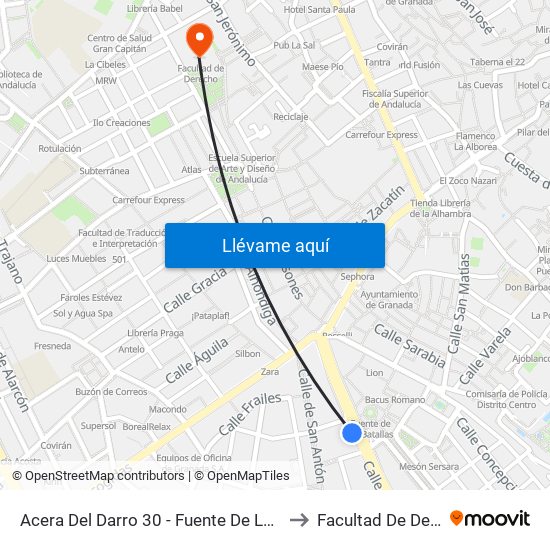Acera Del Darro 30 - Fuente De Las Batallas to Facultad De Derecho map