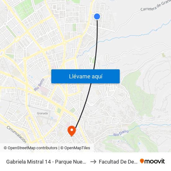 Gabriela Mistral 14 - Parque Nueva Granada to Facultad De Derecho map
